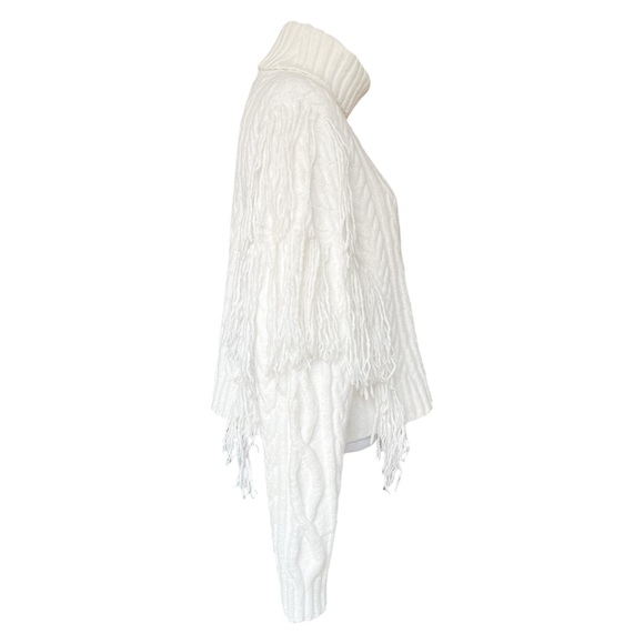 Ronny Kobo Maram Fringed Cableknit Turtleneck Sweater Women’s XL - Picture 8 of 11